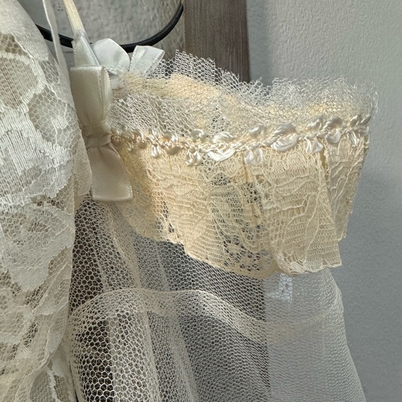 Vintage Emma Domb Wedding Dress & Veil Linen Lace Woman's 12 Union - Picture 3 of 16